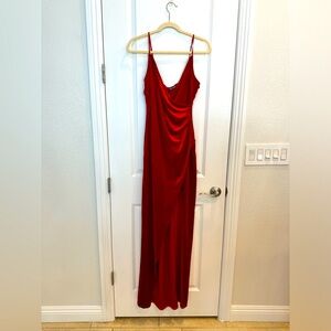 Red Faux Velvet Evening dress. Size L. Perfect for any upcoming holiday party.